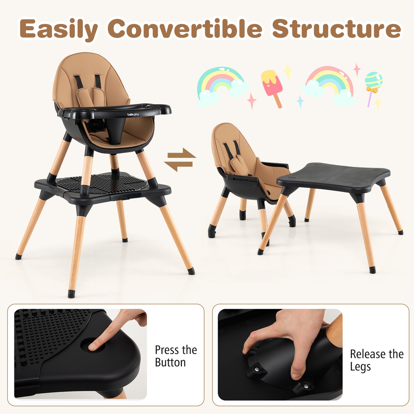 6 in 1 High Chair for Babies and Toddlers Ages 6-36 Months-Coffee