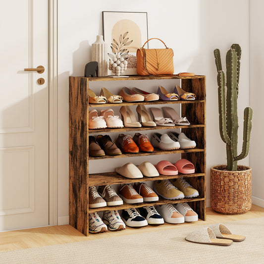 6-tier Shoe Rack with Anti-tipping Device for Entryway-Rustic Brown