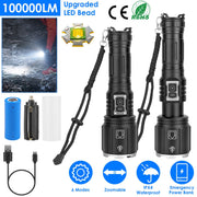 100000LM Super Bright LED Flashlight Waterproof Rechargeable