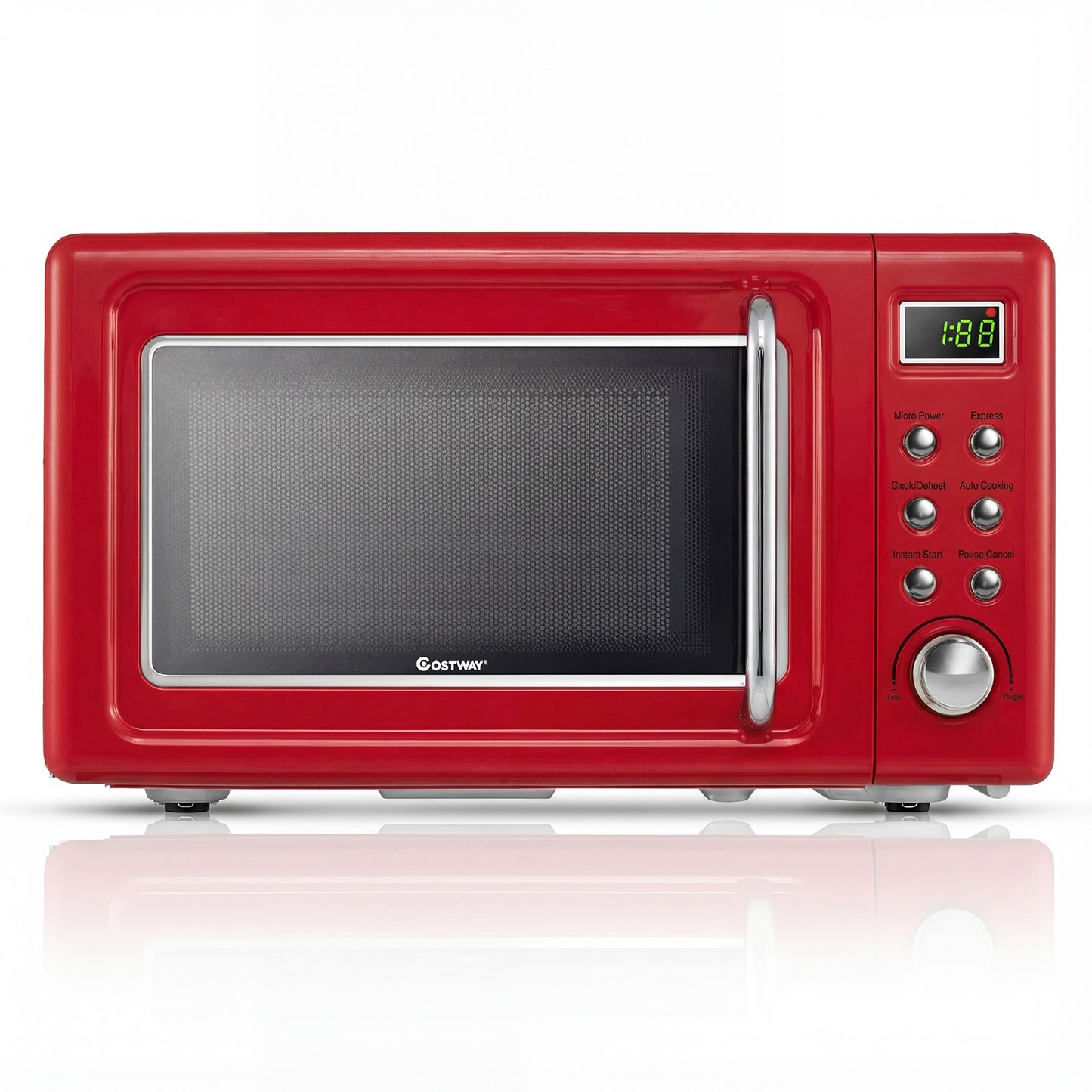 700W Retro Countertop Microwave Oven with 5 Micro Power and Auto Cooking Function-Cream White - Light Red
