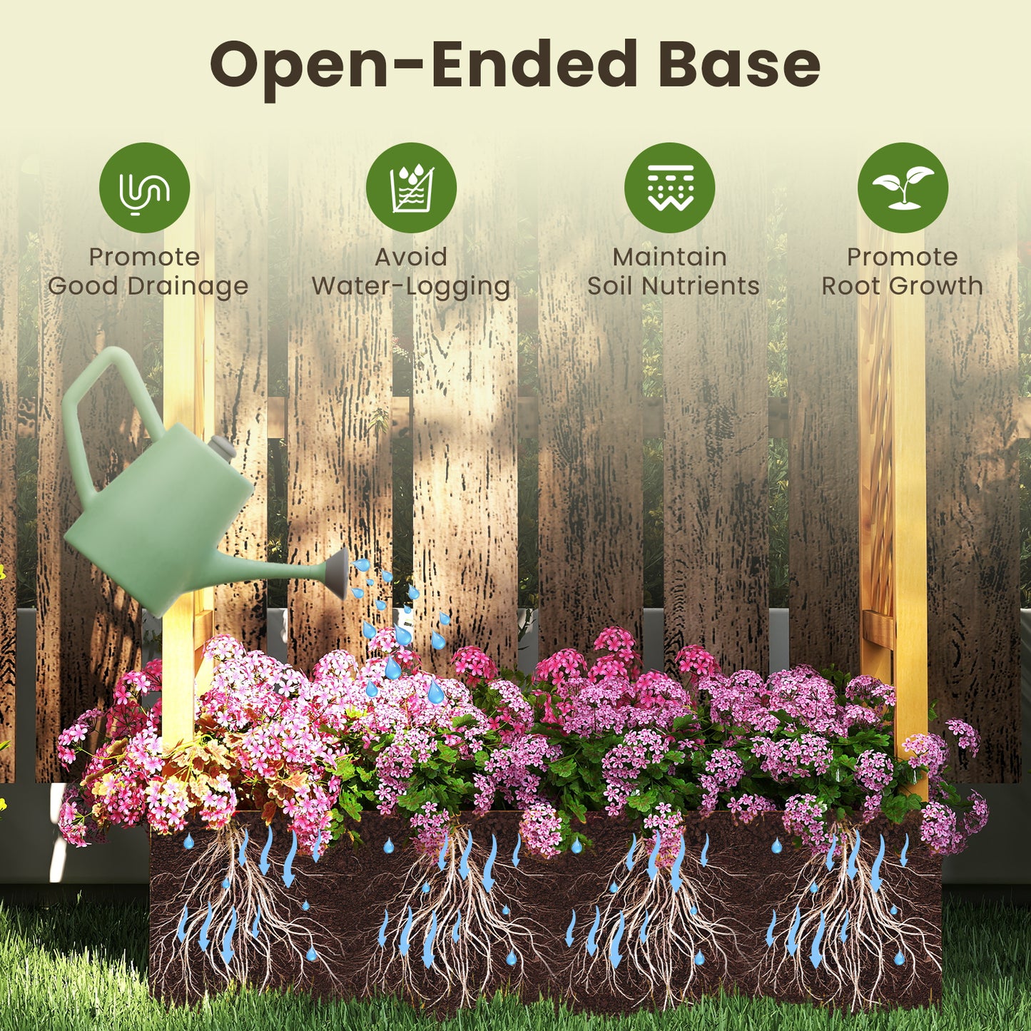 70 Inch Wooden Raised Garden Bed with Lattice Trellis-Natural