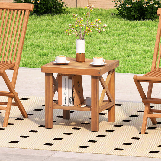 Outdoor Side Table with Storage Shelf for Small Space