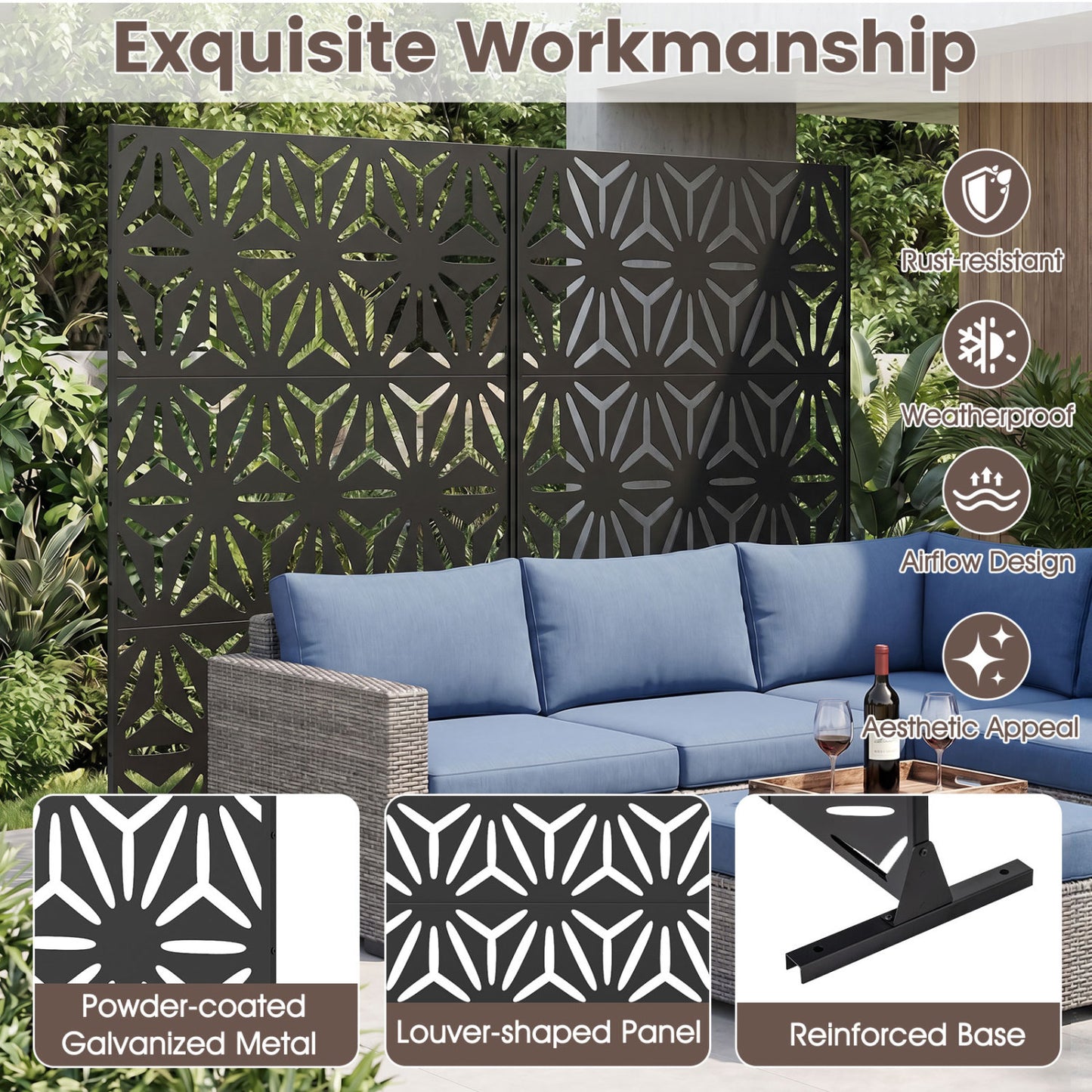 Metal Privacy Screen 72"H x 48"W Freestanding Fence Panel