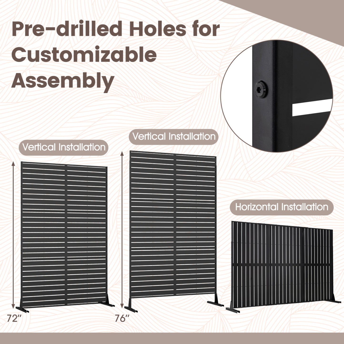 Outdoor Metal Privacy Screen 72"H x 48"W with Stand