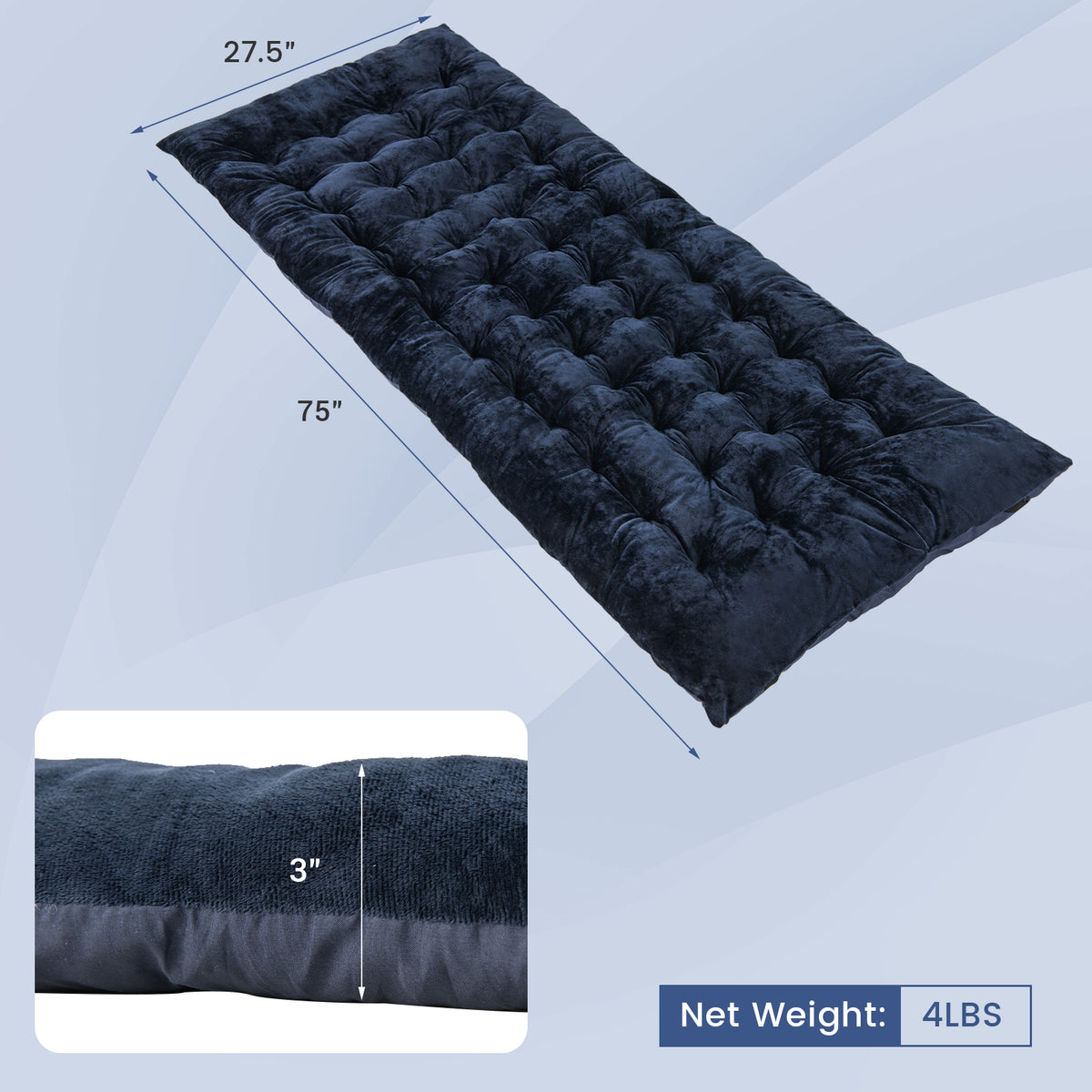 75 x 27.5 Inch Camping Cot Pads with Soft and Breathable Crystal Velvet-Gray - Navy