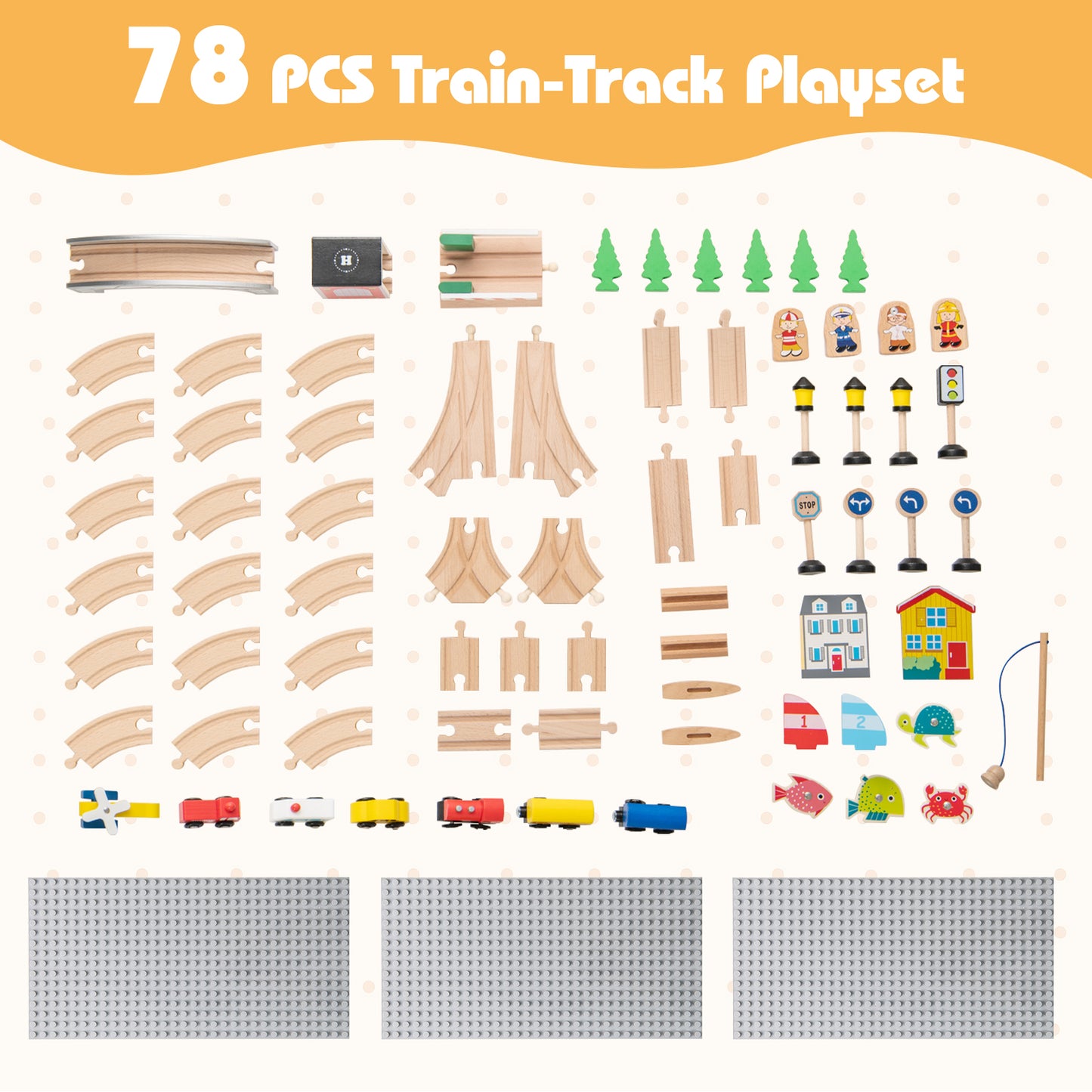 78 Pieces Activity Railway Playset for Kids Aged 3+