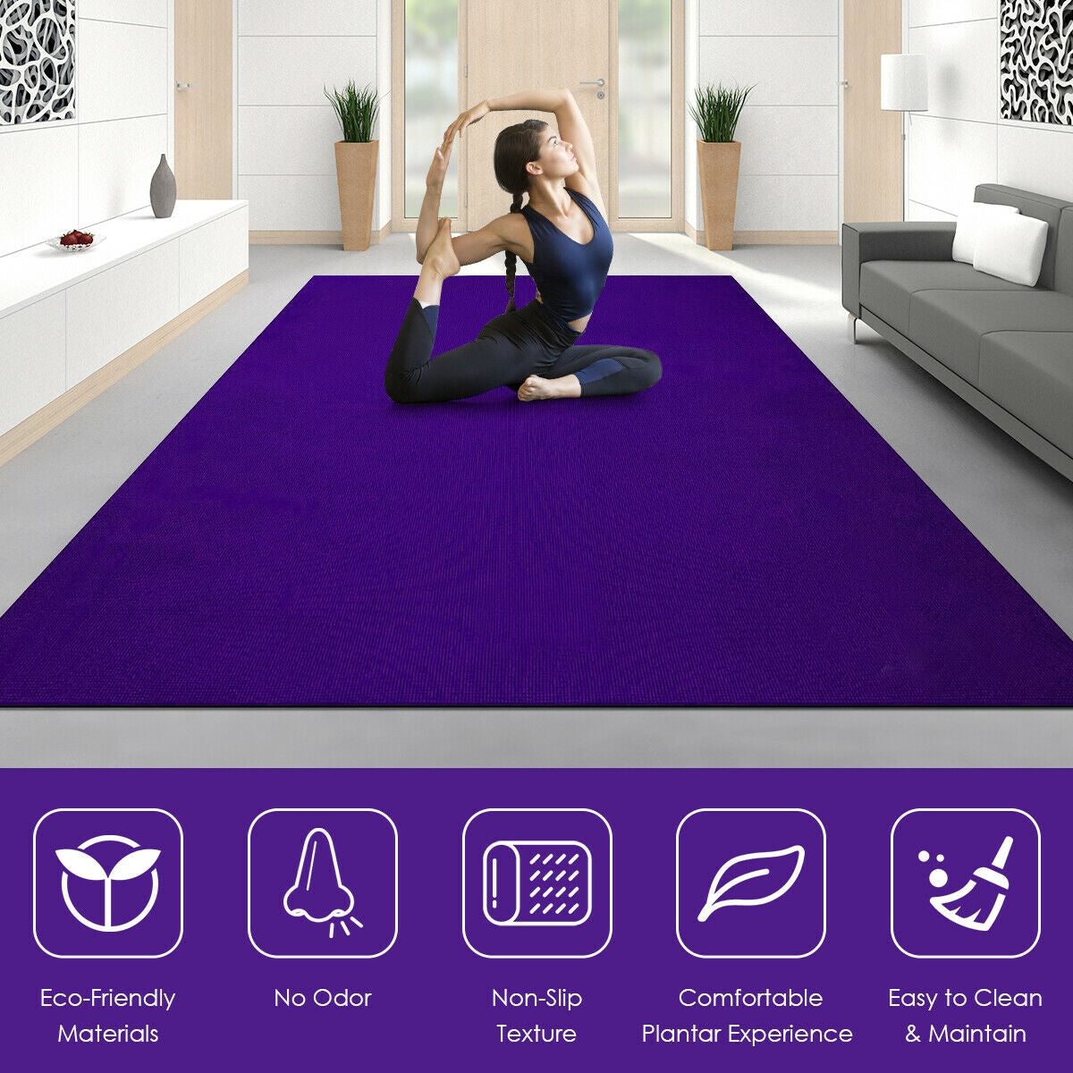 Workout Yoga Mat for Exercise-Black - Purple