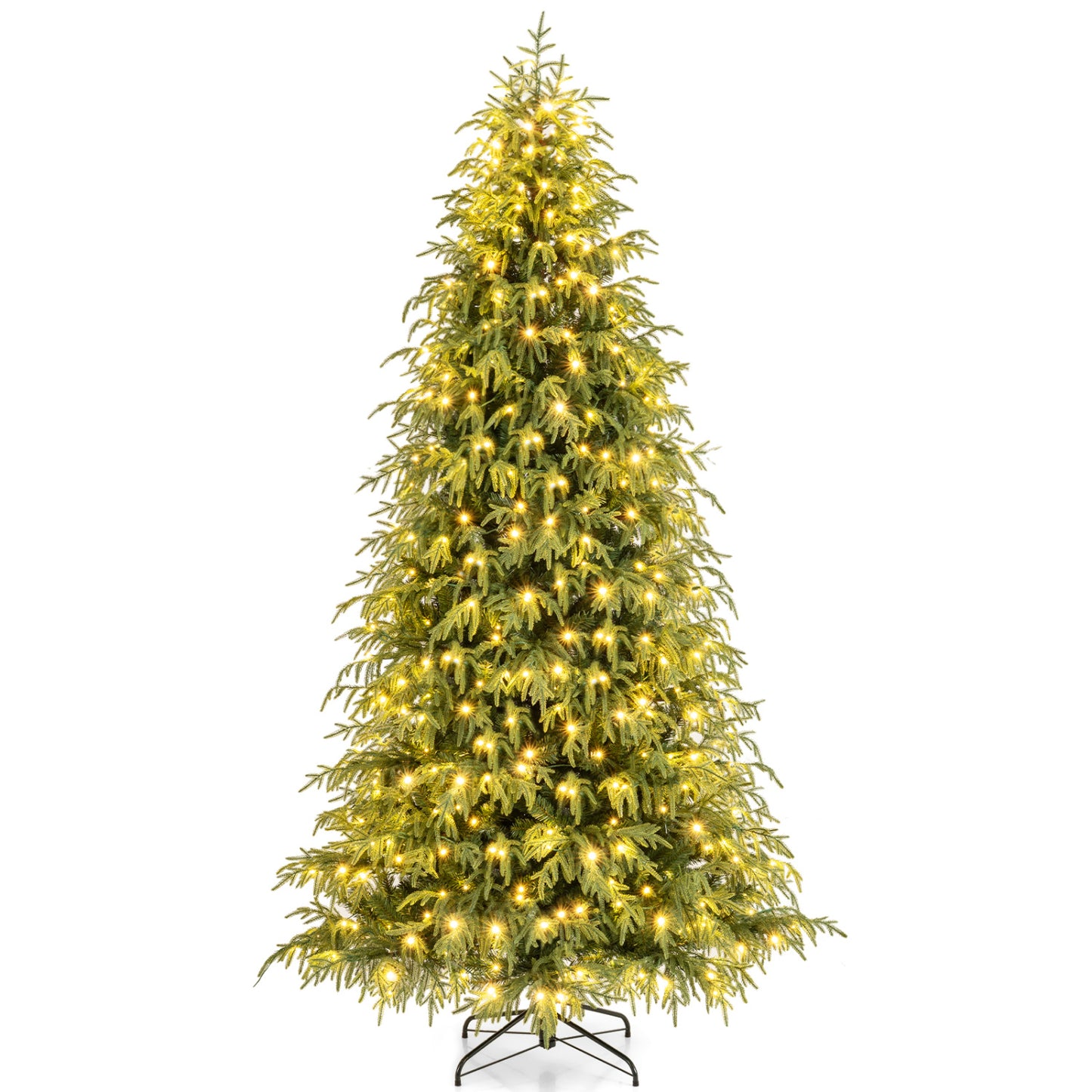 7 Feet Pre-Lit Artificial Christmas Tree Hinged Faux Xmas Tree with Soft Branch Tips - 8 Feet