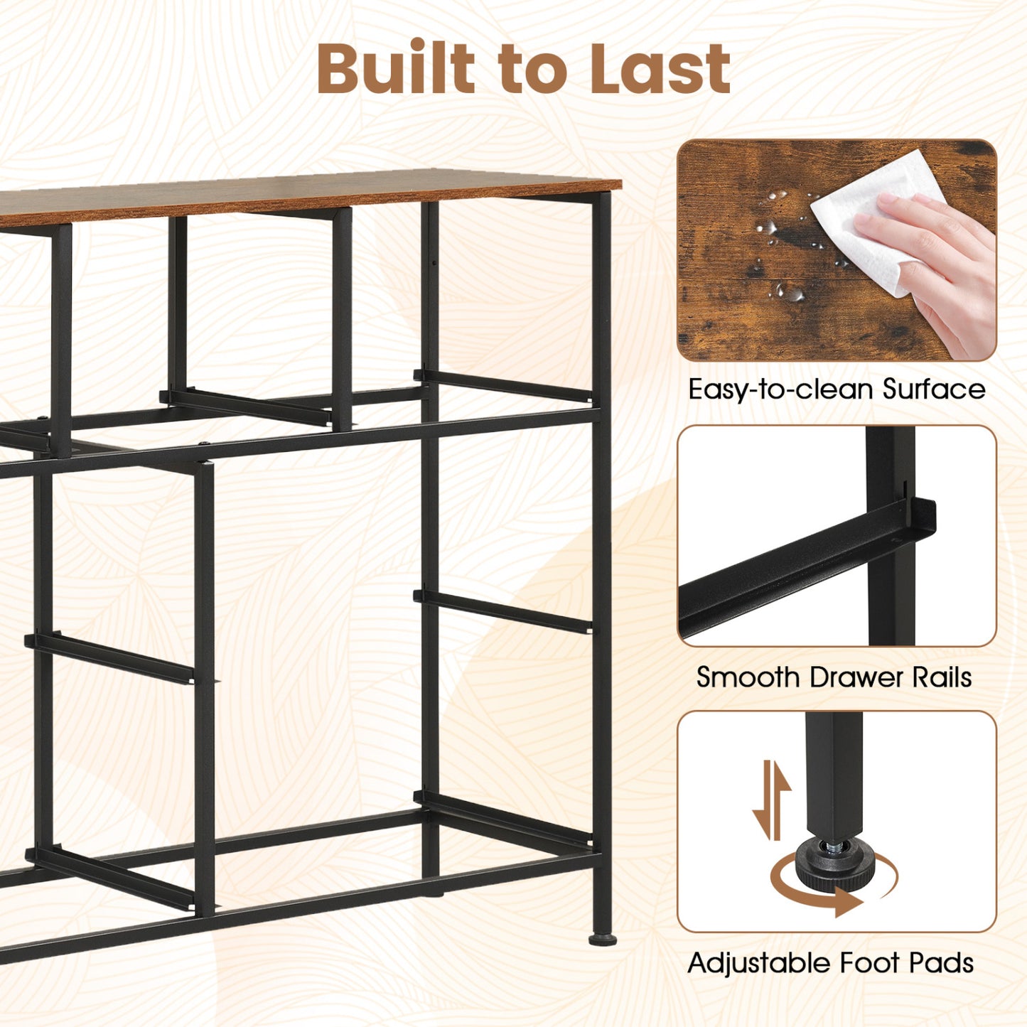7-Drawer Wide Dresser with Fabric Drawers for Bedroom