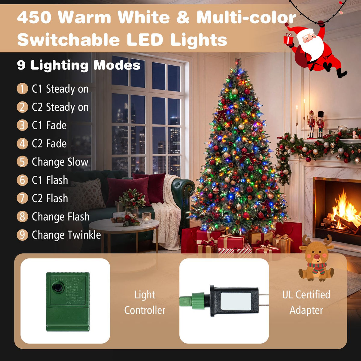6 FT Pre-Lit Artificial Christmas Tree with Dual-Color LED Lights and 9 Modes