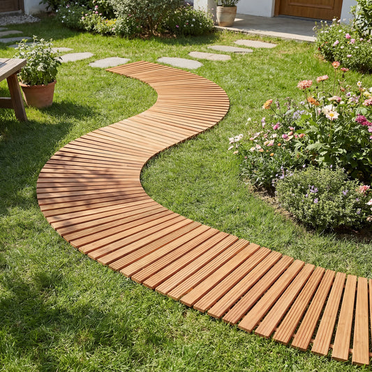 7 FT Wooden Garden Pathway with Anti-slip Surface for Gardens Patios