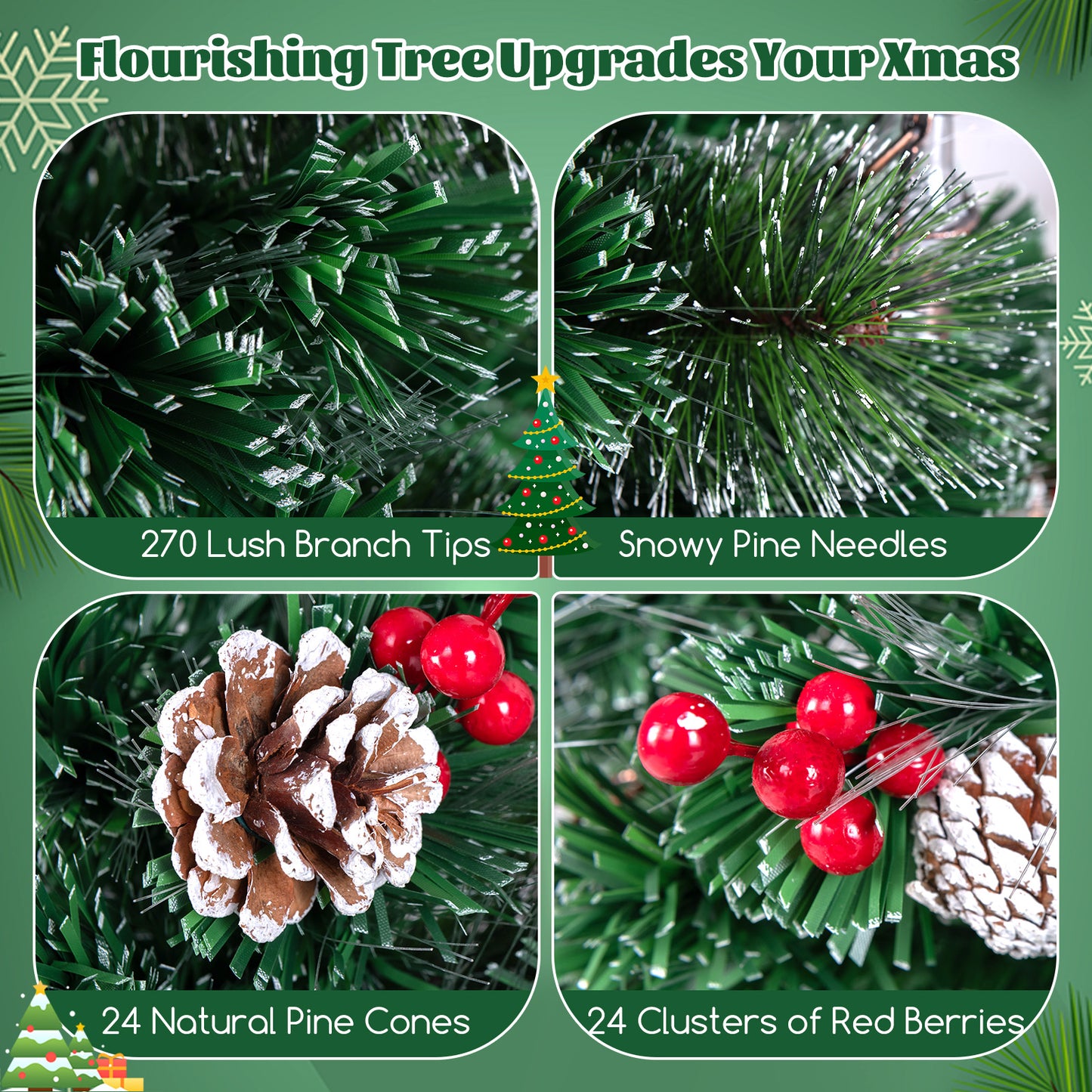 5/6/7 Feet Artificial Christmas Tree with Red Berries and Kerosene Lamps-7 ft