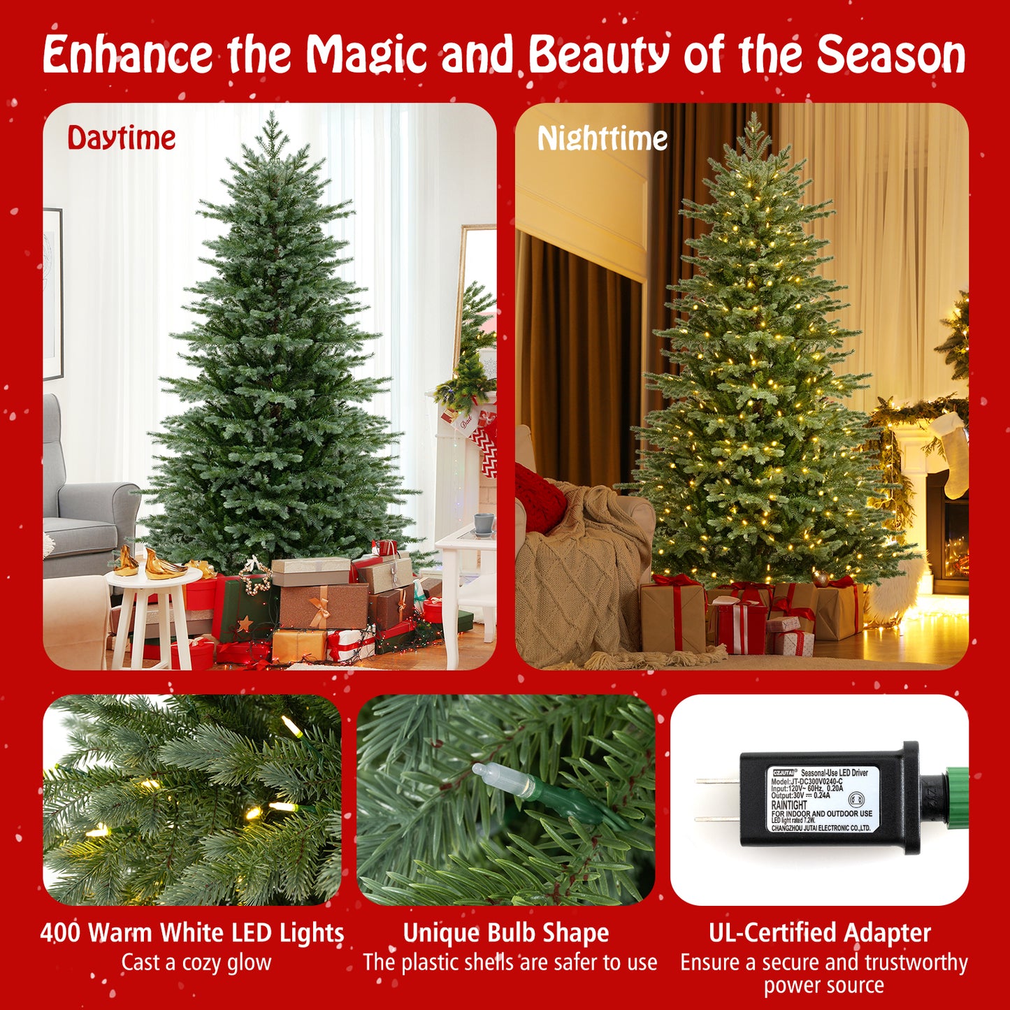 5/6/7 Feet Artificial Christmas Tree with 1426/2116/3156 Lush PVC and 200/300/400 Warm White LED Lights-L