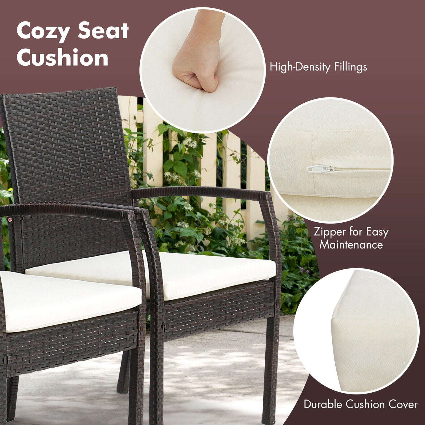 7 Pieces Patio Wicker Cushioned Dining Set with Umbrella Hole