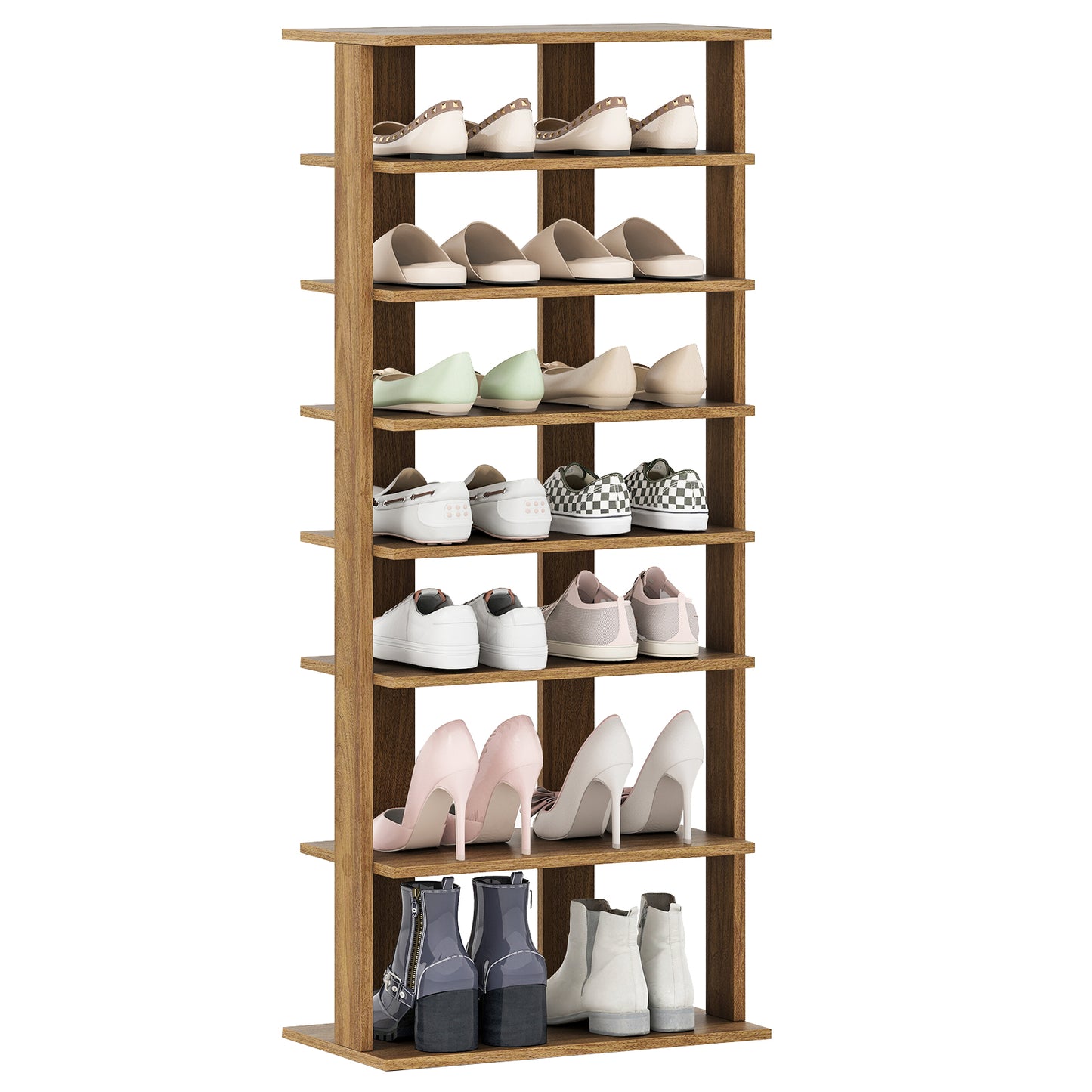 7-Tier Dual Shoe Rack Free Standing Shelves Storage Shelves Concise-Black - Natural