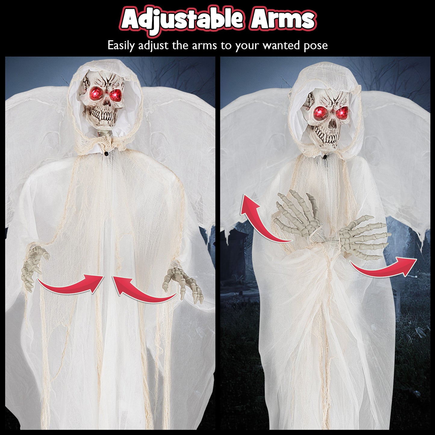 8.3 ft Halloween Standing Haunted Angel with Lighted Eyes and Automatic Wing Movement