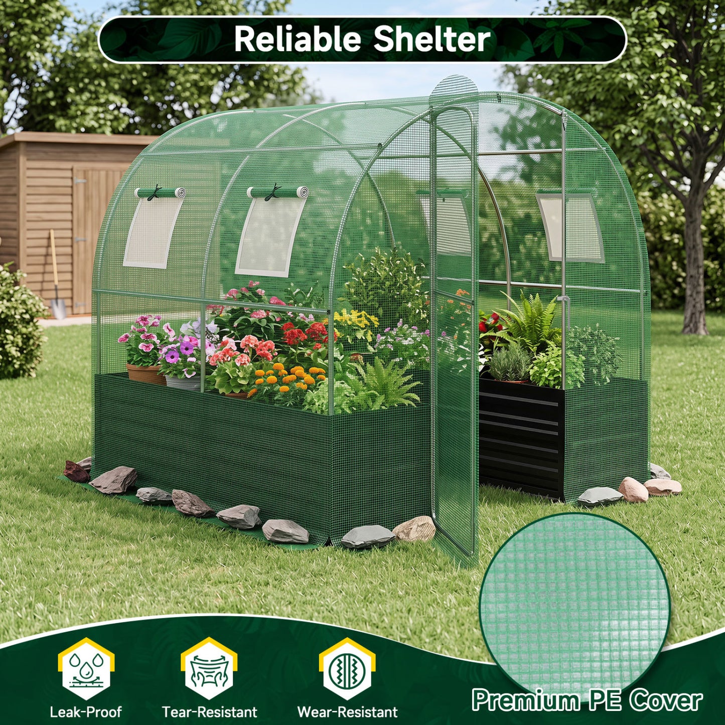 Walk-In Greenhouse with Planter Bed 80" x 79" x 79"