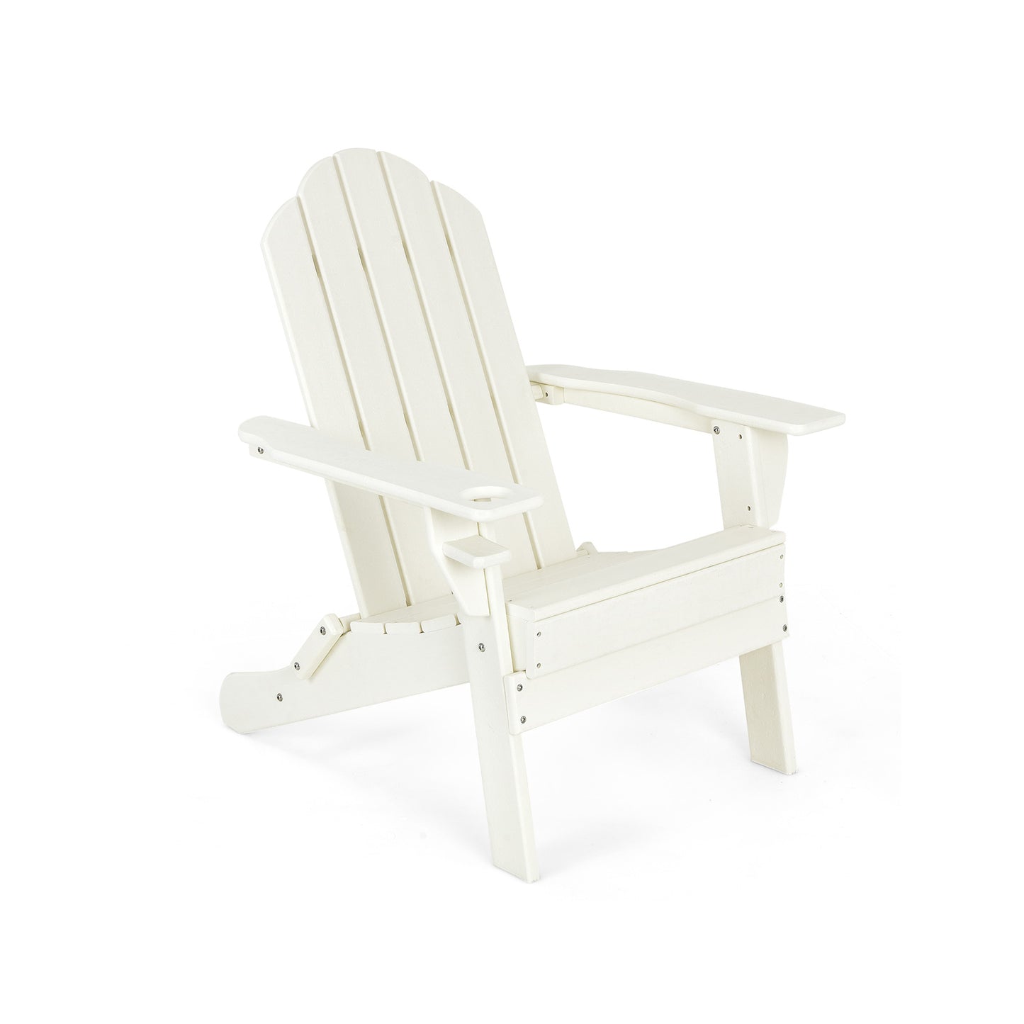 Foldable Weather Resistant Patio Chair with Built-in Cup Holder-White - White