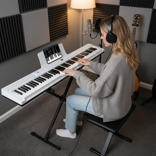 88-Key Electric Piano Keyboard with Adjustable Stand and Portable Bag-White
