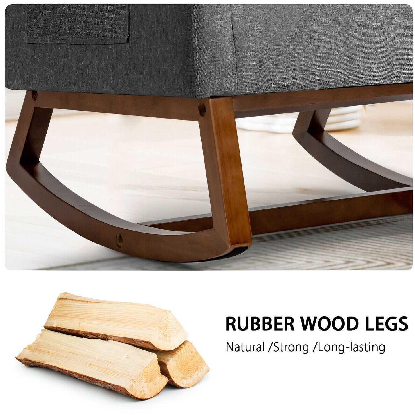 Rocking High Back Upholstered Lounge Armchair with Side Pocket