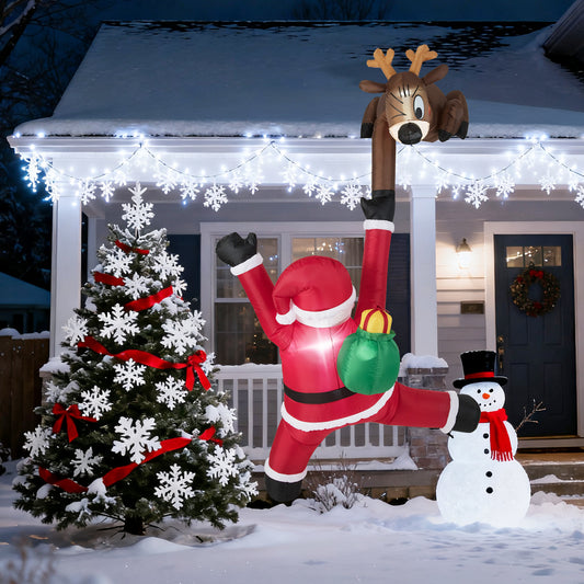 8.5 Feet Christmas Inflatable Reindeer and Climbing Santa Claus with Built-in LED Lights