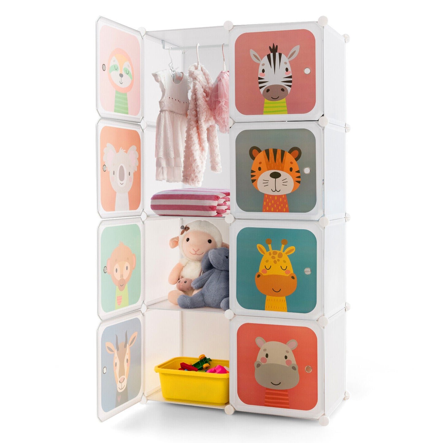 8-Cube Kids Wardrobe Closet with Clothes Hanging Section and Doors-Blue - 8 Cubes