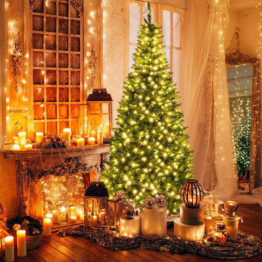8 FT Corner Artificial Christmas Tree with 1137 Branch Tips and 360 Warm White LED Lights