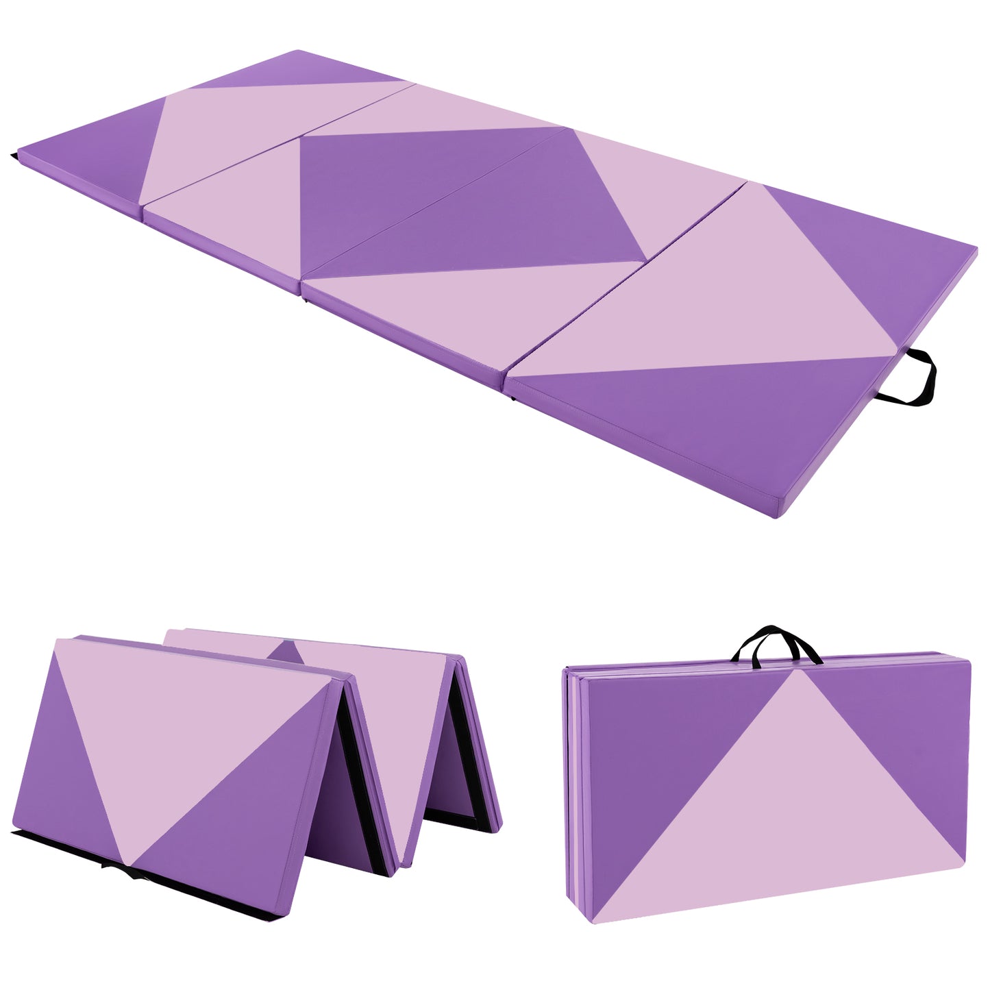 8 Feet PU Leather Folding Gymnastics Mat with Hook and Loop Fasteners-Blue - Pink & Purple