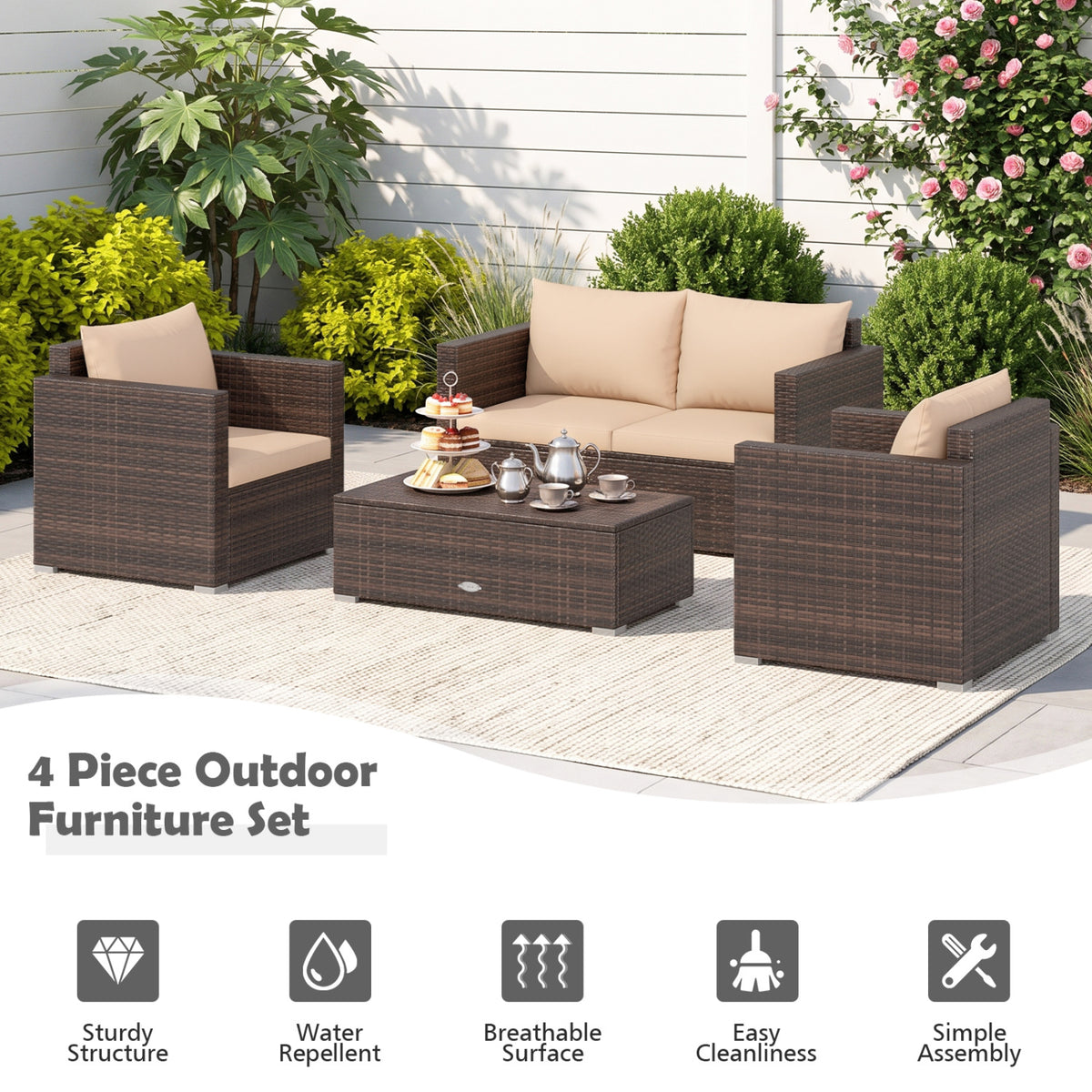 8-Piece Patio Conversation Set with Padded Cushions