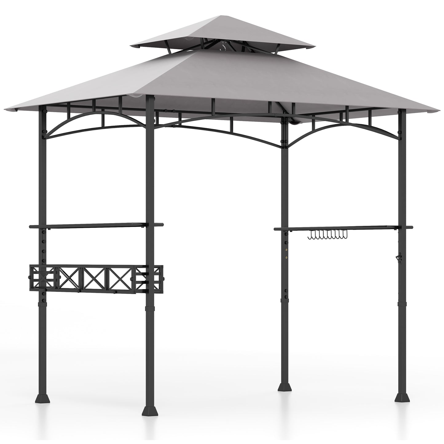 8 x 5 Feet Outdoor Grill Gazebo with 2 Side Shelves and 10 Hooks-Brown - Gray