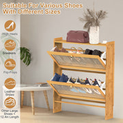 2-Tier Shoe Cabinet with 2 Flip Drawers Slim Bamboo Shoe Rack
