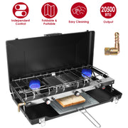 3 Burner Camping Stove 20000 BTU Portable Foldable Propane Stove With Toast Tray Windshield Portable Handle Outdoor Cooking Gas Stove For RV Camping B