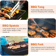 Stainless Steel BBQ Grill Tool Kit Grilling Utensil Accessories w/ Spatula Tongs Fork Knife
