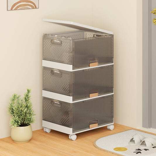 3/4/5/6-Cube Stackable Storage Bins with Detachable Wheels-3 Cube