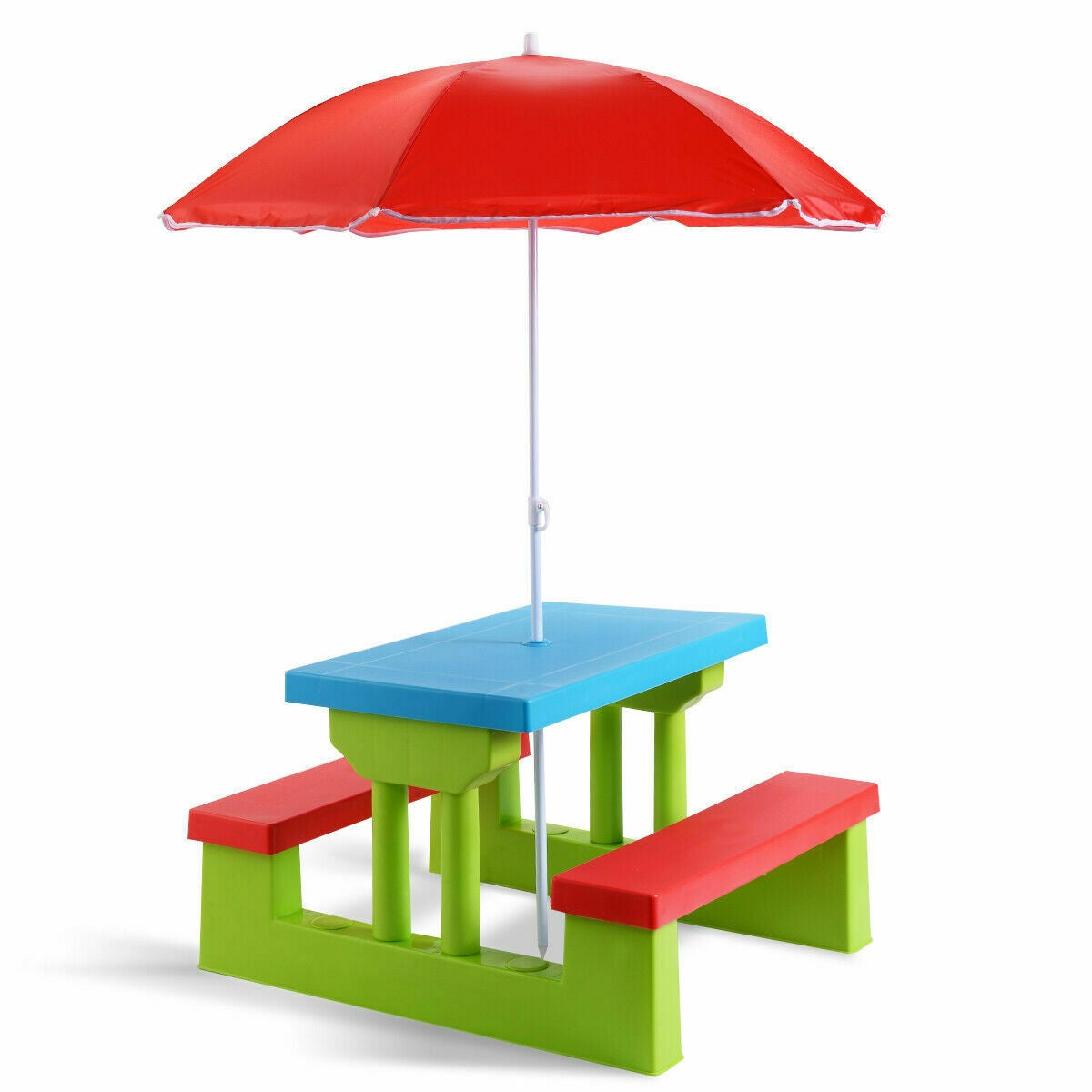 Kids Picnic Folding Table and Bench with Umbrella-Yellow - Default