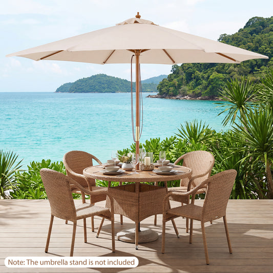 9 FT Patio Umbrella Outdoor Table Market Umbrella with 8 Sturdy Bamboo Ribs-Beige