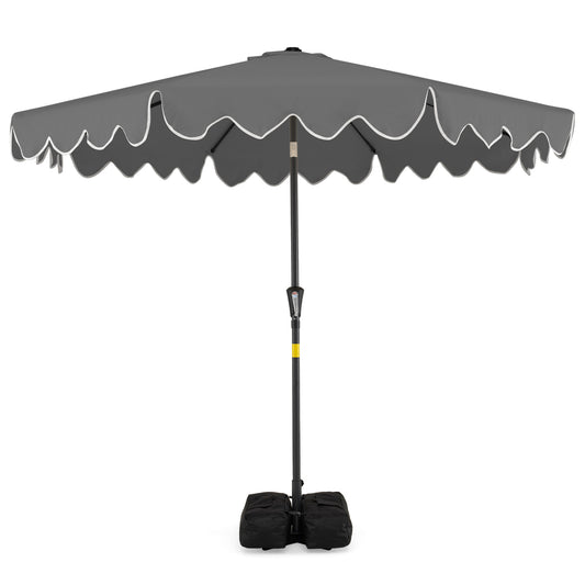 9 Feet Patio Umbrella with Weighted Base and Sandbags-Gray