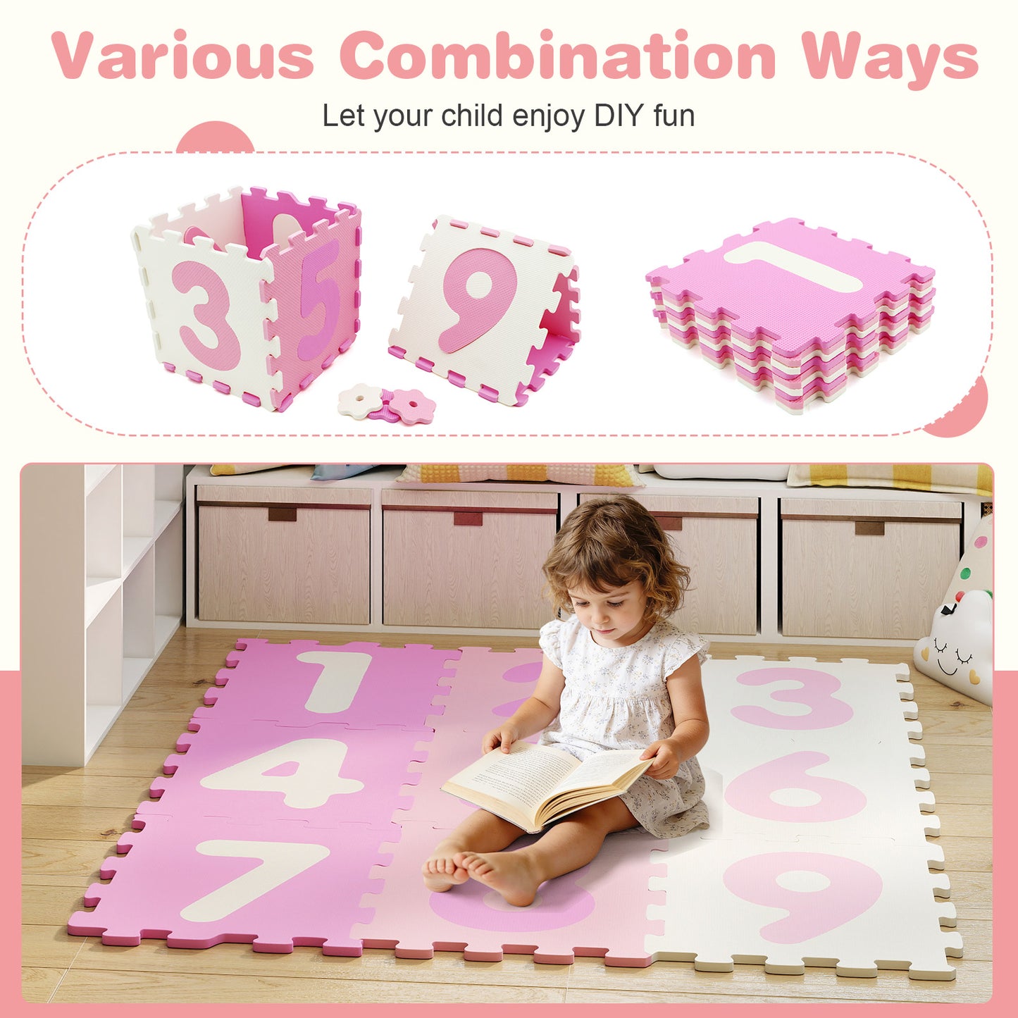 9 Pieces Interlocking Foam Puzzle Floor Mat with 3 Marker Discs-PI