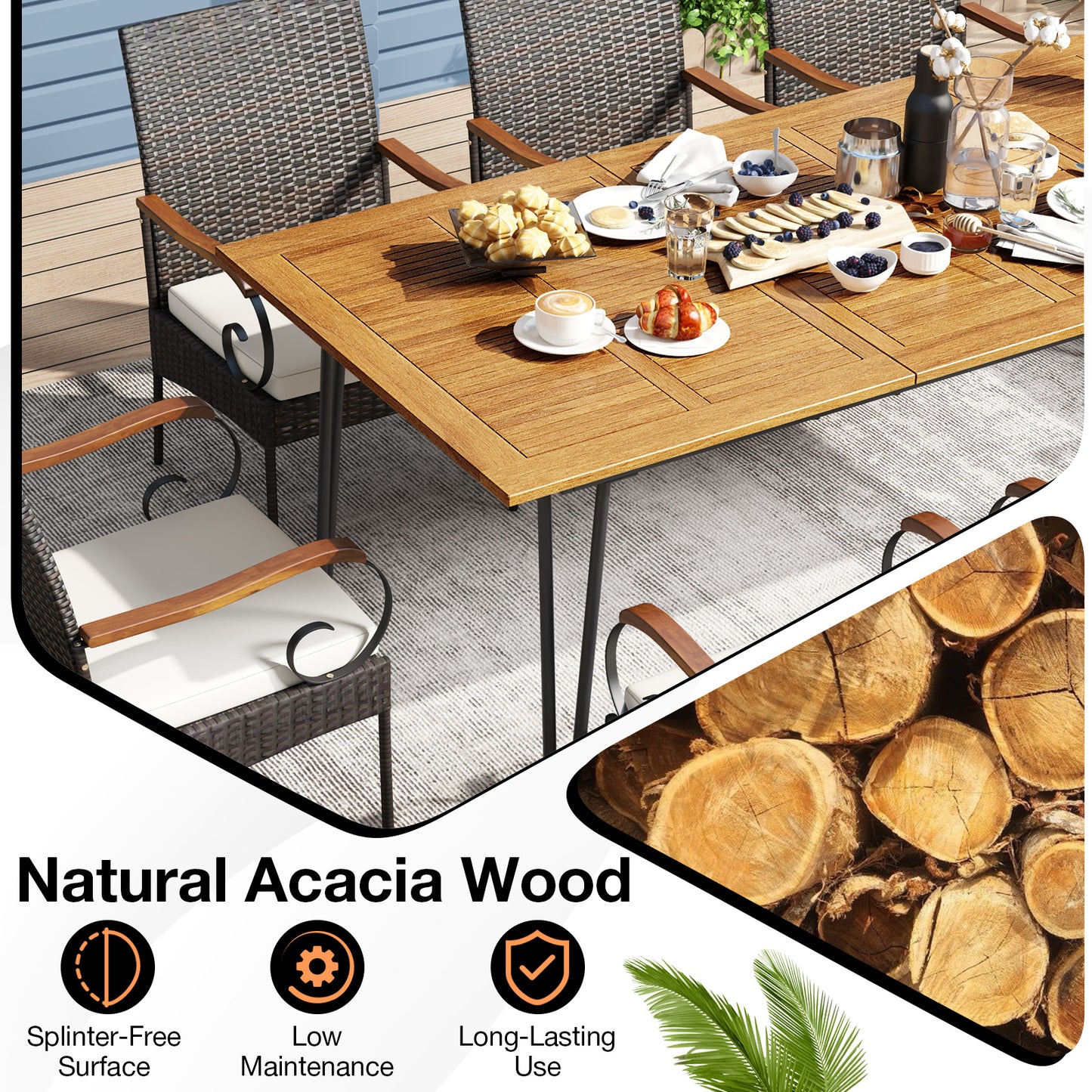 9 Pieces Outdoor Patio Dining Set with Soft Cushions and Umbrella Hole