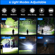 100000LM Super Bright LED Flashlight Waterproof Rechargeable