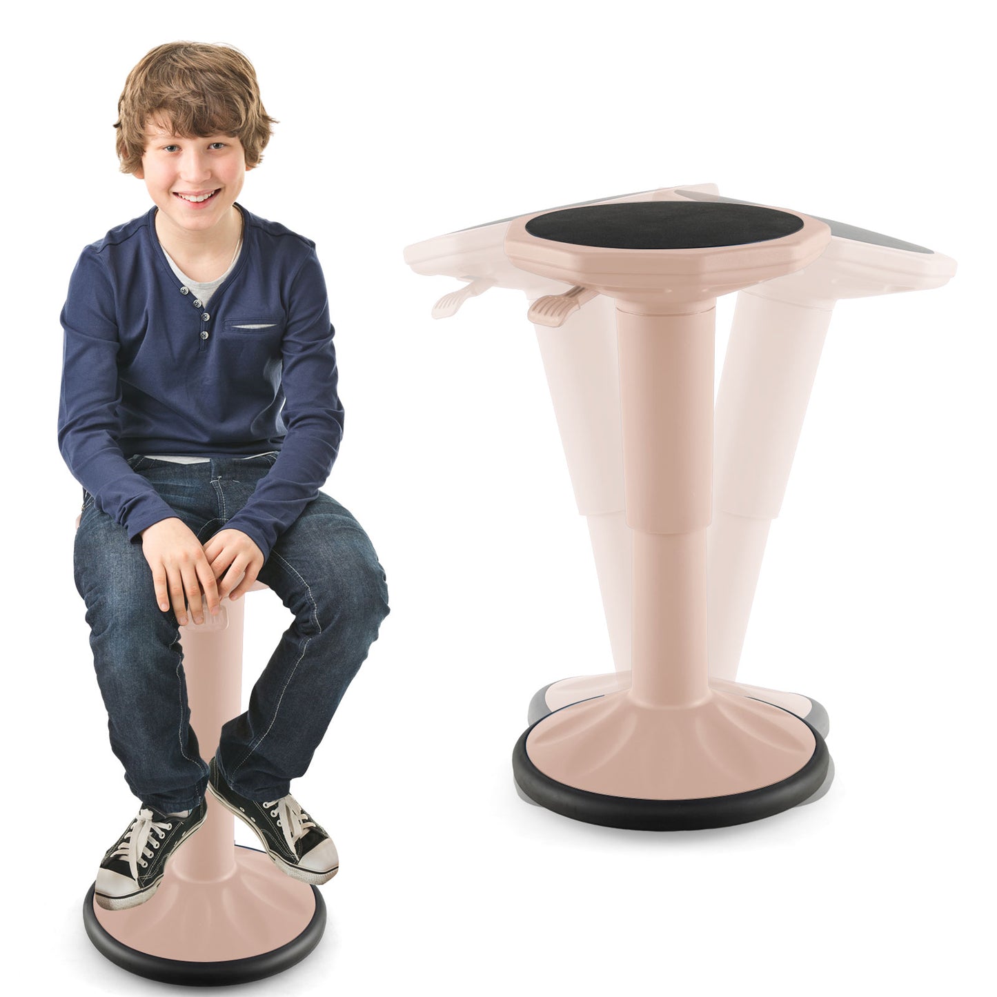 Adjustable Active Learning Stool Sitting Home Office Wobble Chair with Cushion Seat-White - Pink