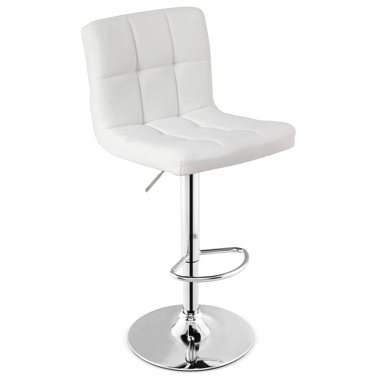 Adjustable Swivel Bar Stool with PU Leather-Brown - White