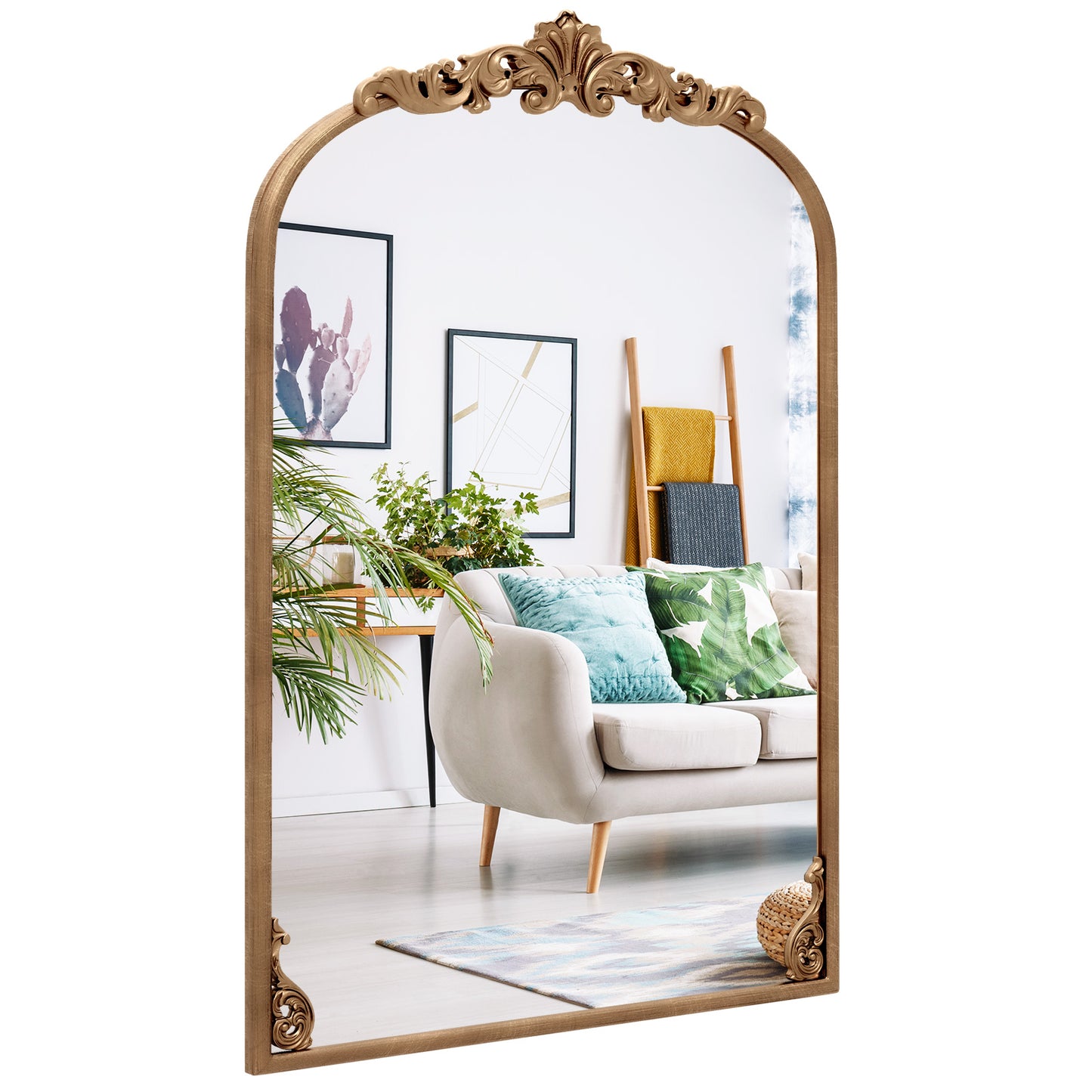 Arched Mirror for Wall Gold Traditional Vintage Ornate Baroque Mirror with Metal Frame-S - L
