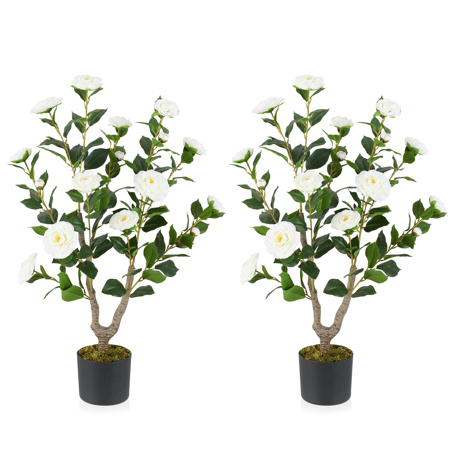 36 Inch Artificial Camellia Tree with Blooming Flower 2 Pack-Orange - White