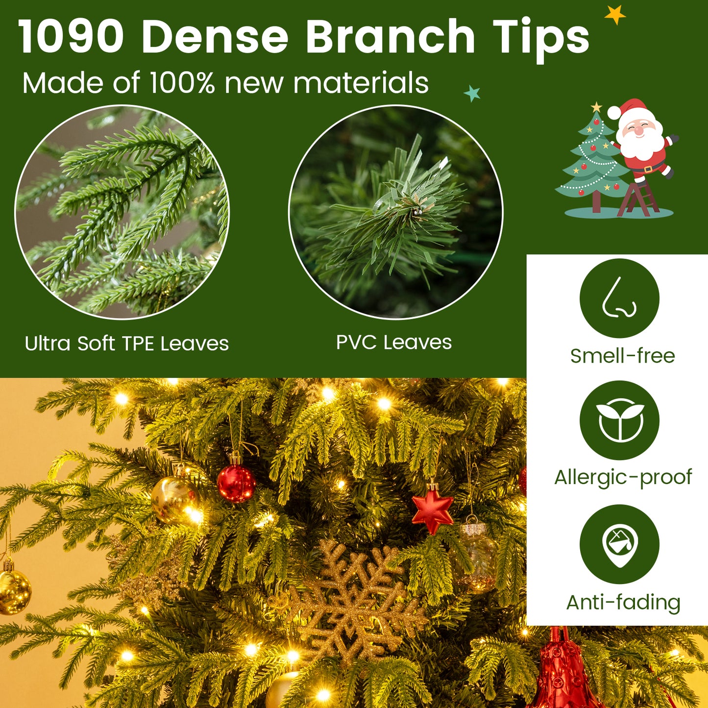 Artificial Christmas Tree with LED Lights and PVC Mixed Branch Tips-7
