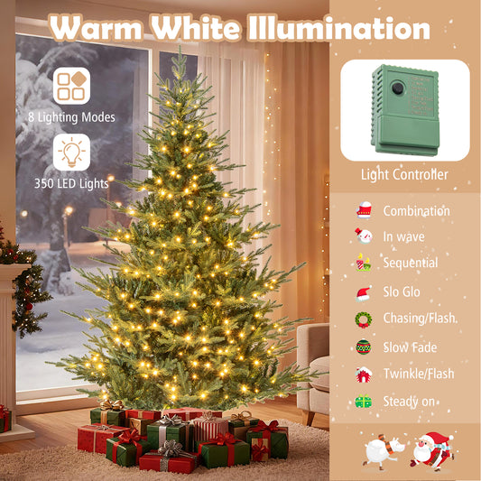 Artificial Christmas Tree with Branch Tips and Warm White LED Lights-7 Feet