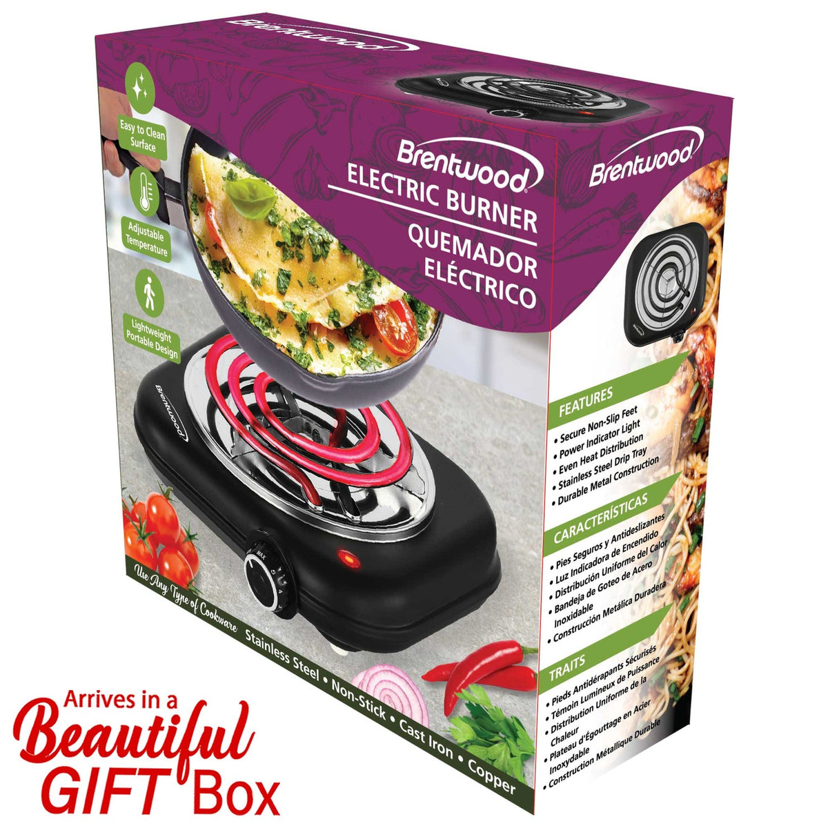 Brentwood 1,100W Single Coil Countertop Electric Burner, Black - view 8
