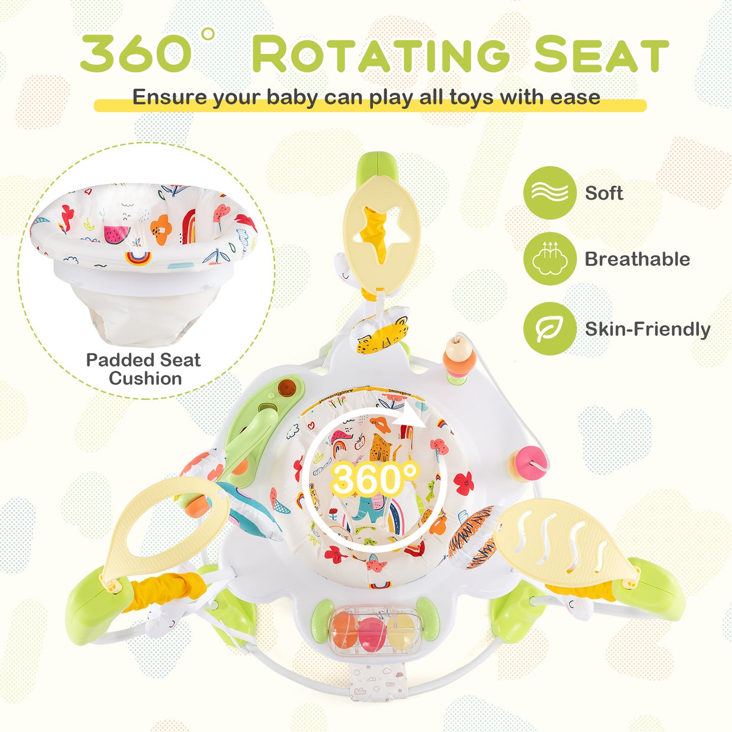 Baby Activity Center Height Adjustable Baby Bouncing Saucer with Interactive Toys-Pink - Yellow