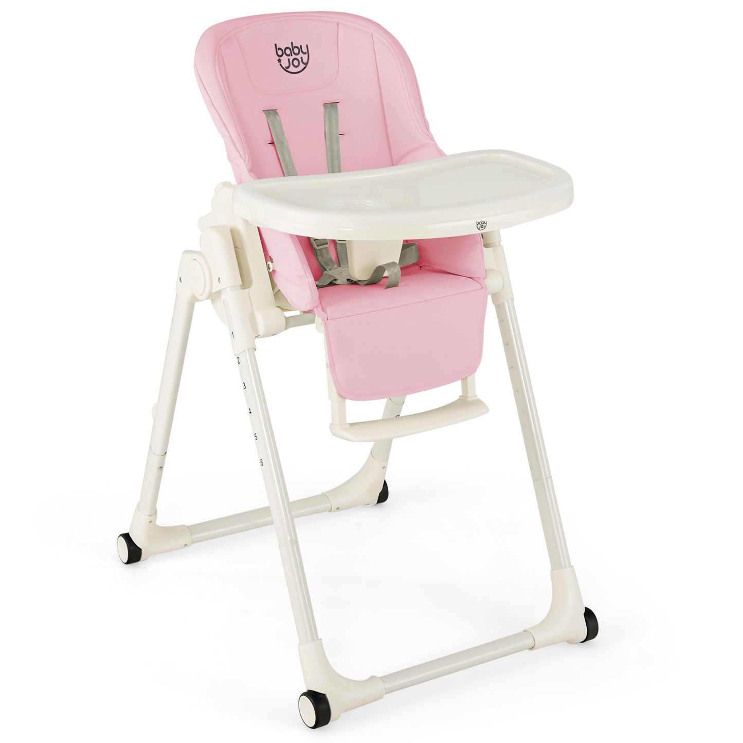 4-in-1 Baby High Chair with 6 Adjustable Heights-Beige - Pink