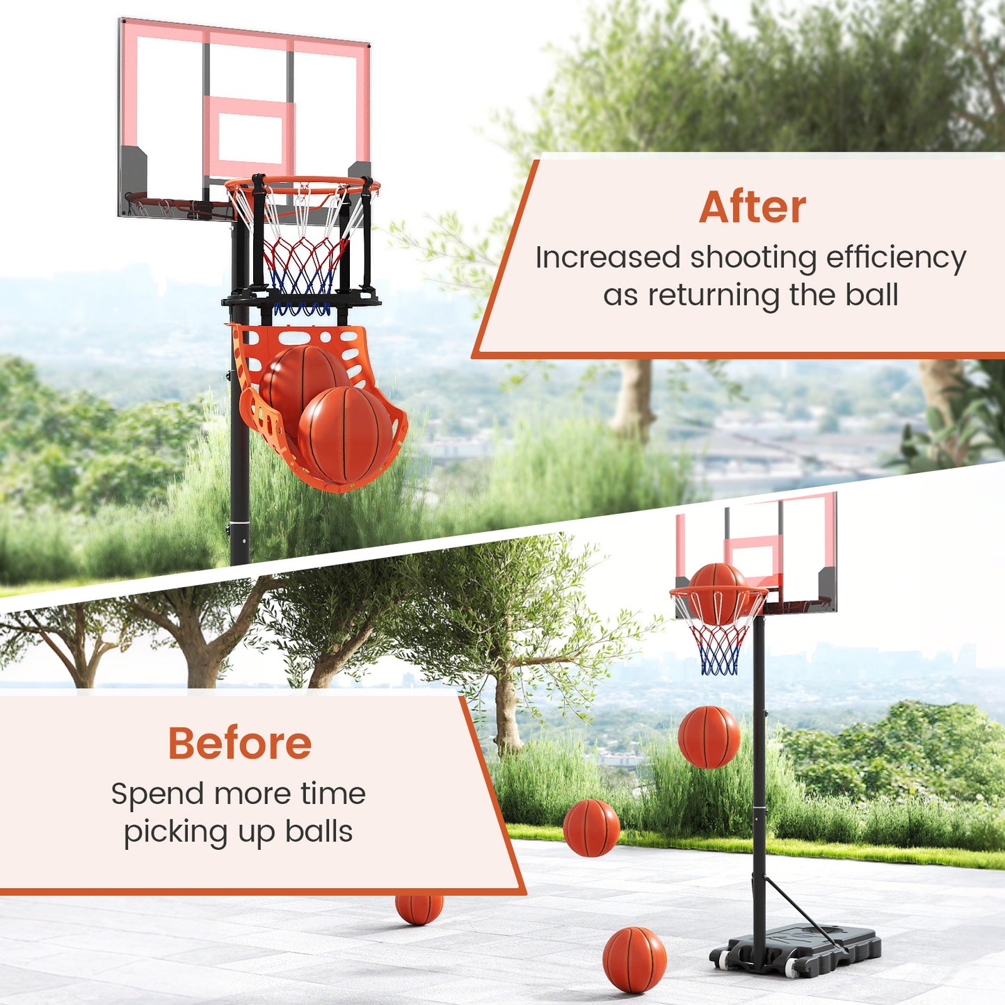 Basketball Return Attachment with 4 Tool-Free Detachable Hooks (Fit 18 Inch Rims)